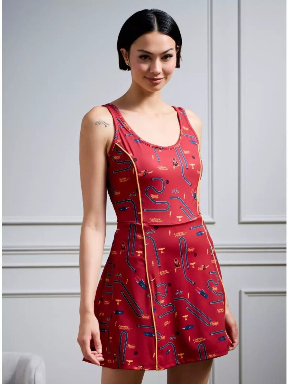 NWOT Disney Pixar Cars Lightning McQueen Icons Allover Print Active Dress